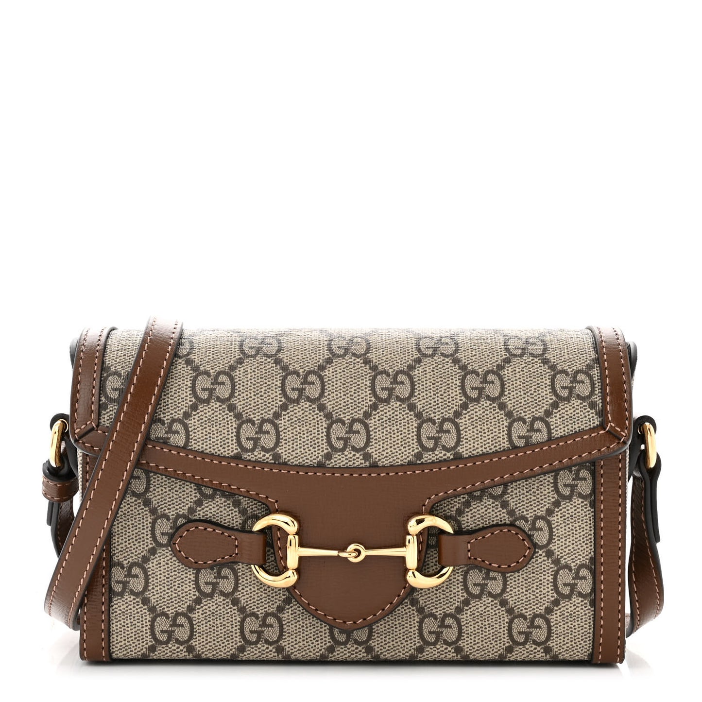 GG Supreme Monogram Mini Horsebit 1955 Shoulder Bag Beige Brown Sugar