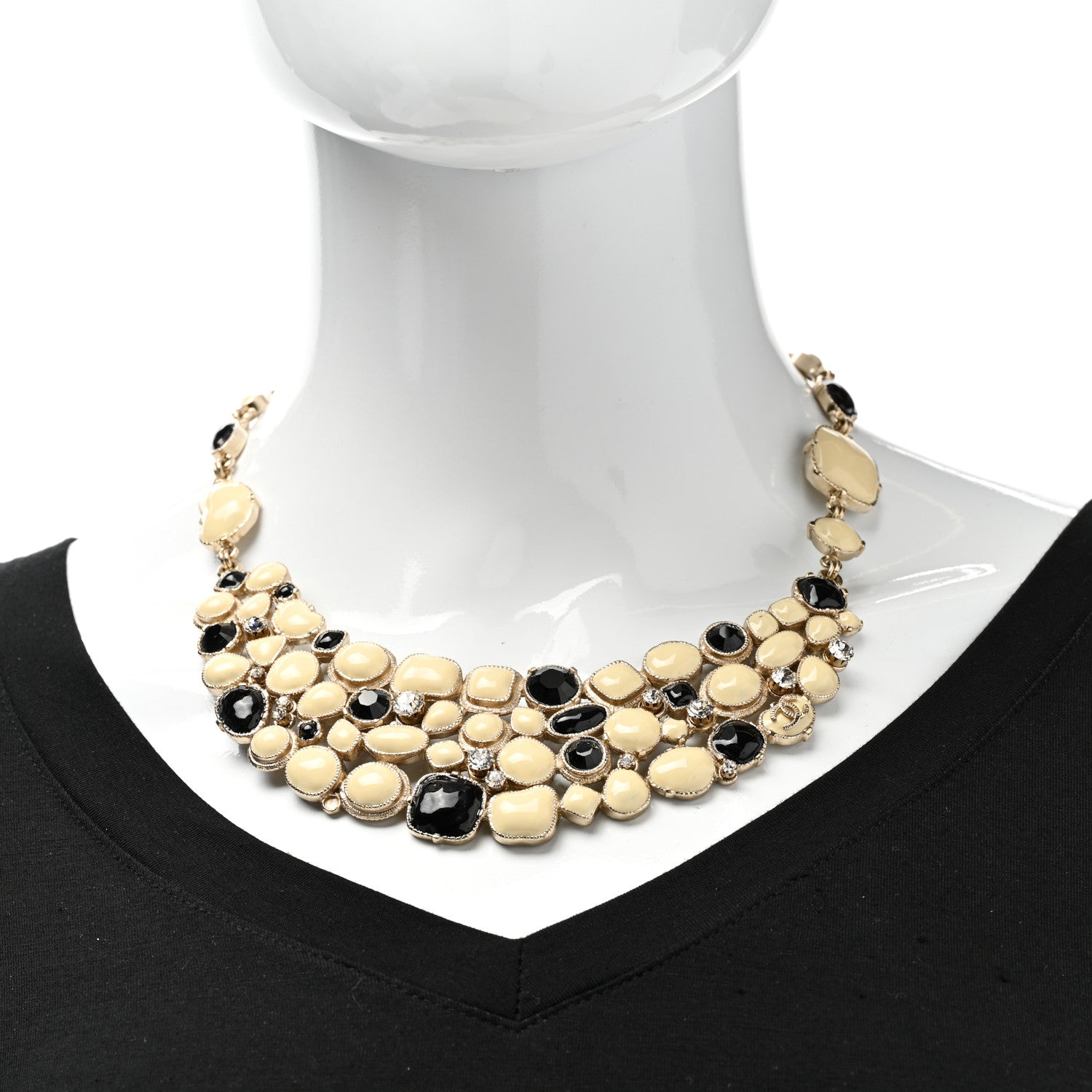 Chanel Crystal Resin Bib Necklace Black Ivory 2 of 6