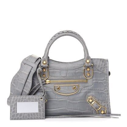 Balenciaga Calfskin Crocodile Embossed Gold Metallic Edge Hardware Mini City Haussmannien 1 of 10