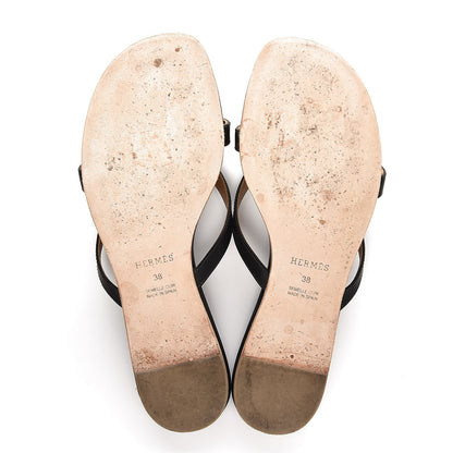 Hermes Nappa Calfskin Corfou Sandals 38 Black 5 of 10
