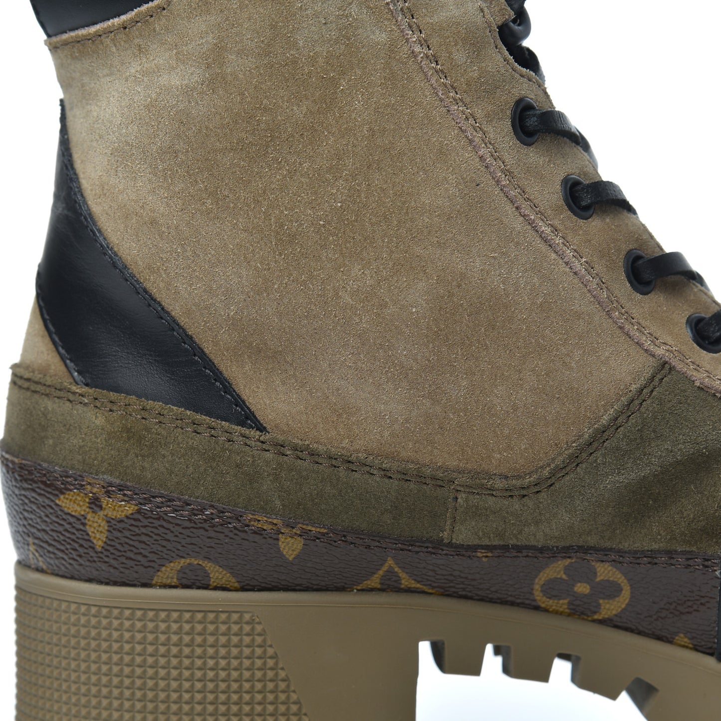 Suede Calfskin Monogram Laureate Platform Desert Boots 38.5 Beige