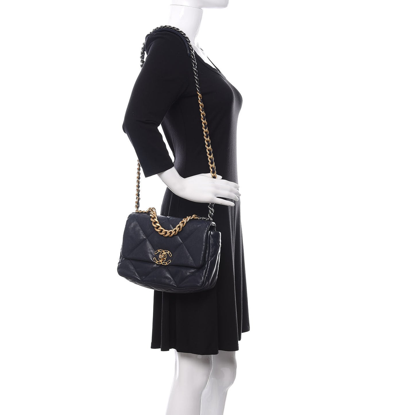 Lambskin Quilted Medium 19 Flap Navy Blue