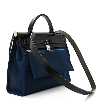 Hermes Military Toile Vache Hunter Herbag Zip PM 31 Bleu De Malte Black 3 of 14
