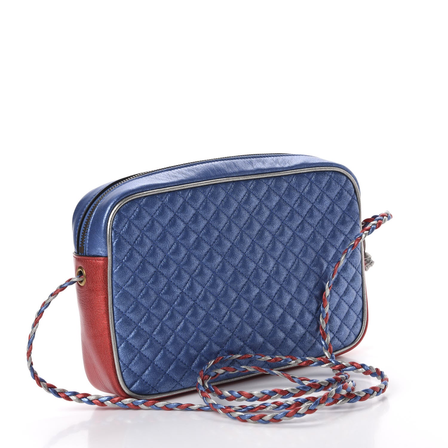 Gucci Laminated Nappa Trapuntata Small Zumi Shoulder Bag Rosso Marine Argento 3 of 10
