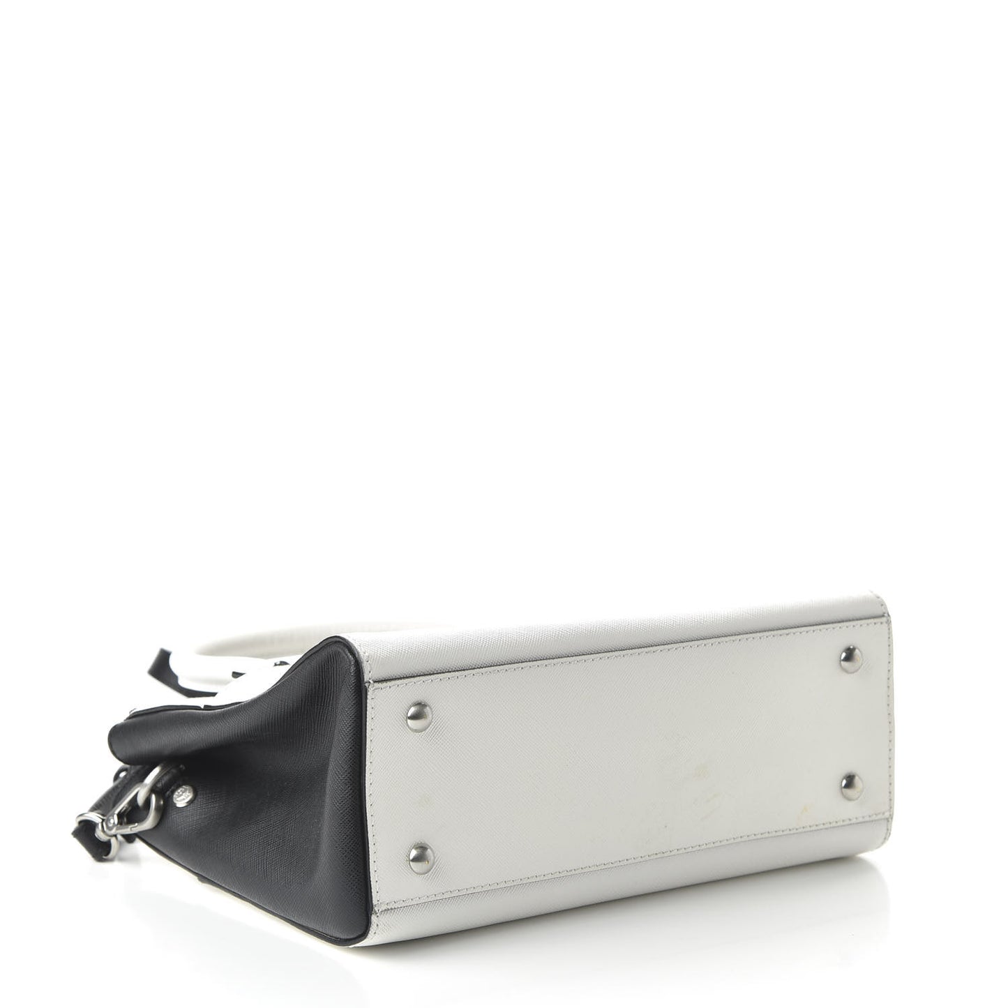 Saffiano Small Bi-Color Elda Tote White Black