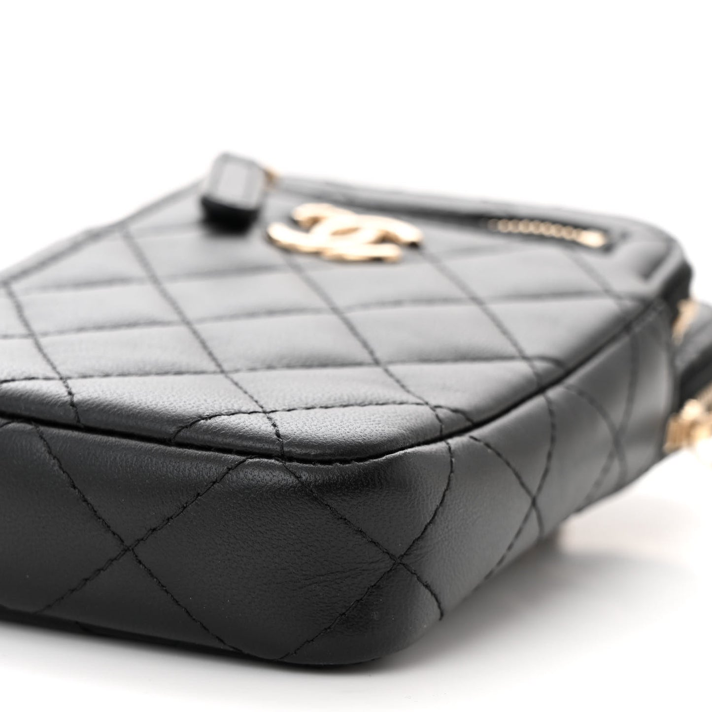 Lambskin Quilted CC Phone Holder Black