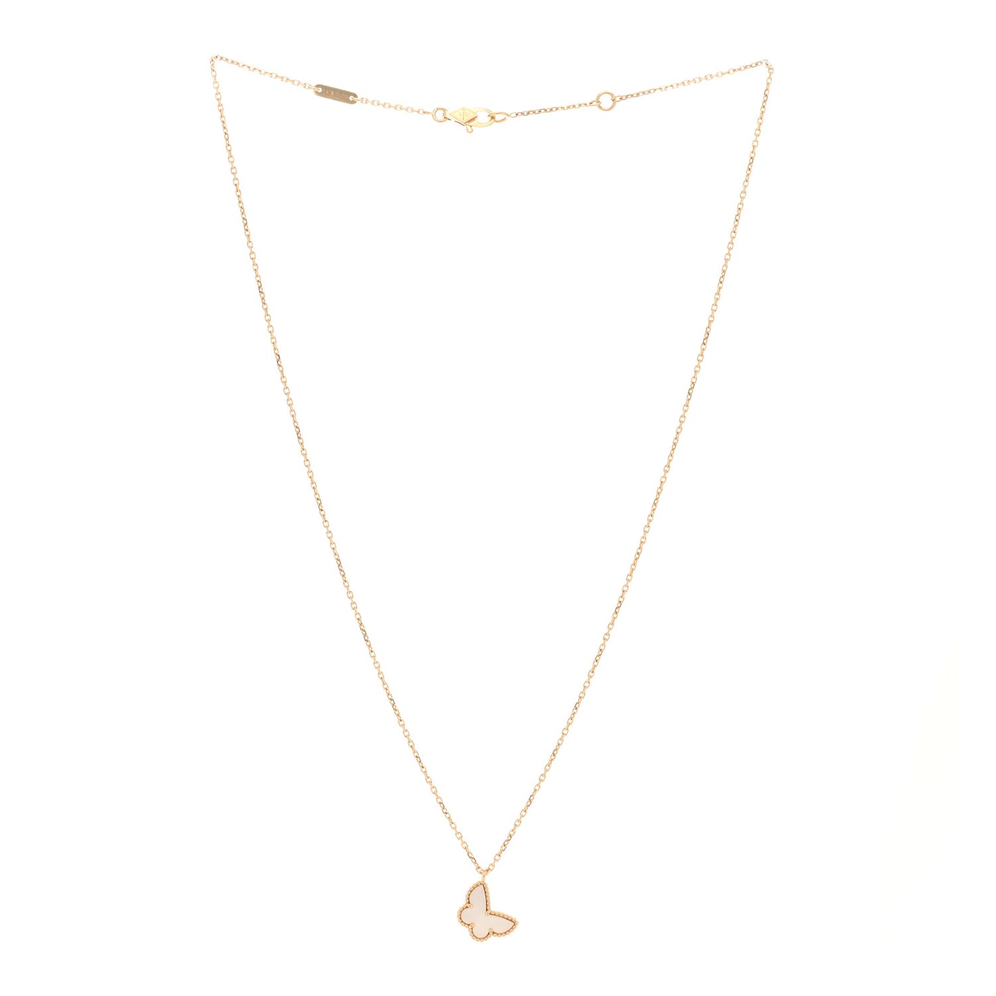 18K Yellow Gold Mother of Pearl Sweet Alhambra Butterfly Pendant Necklace