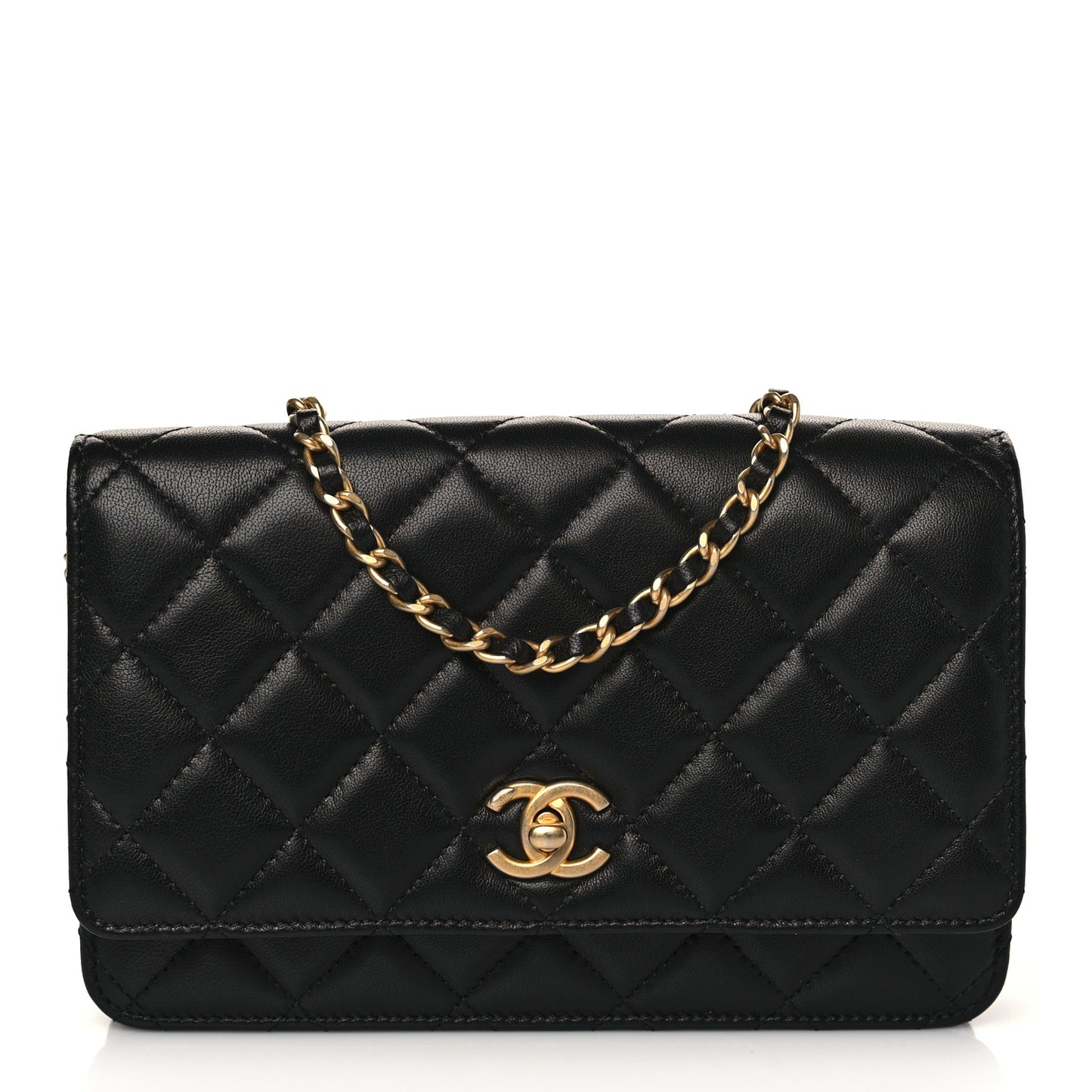 Lambskin Quilted CC Pearl Crush Wallet on Chain WOC Black