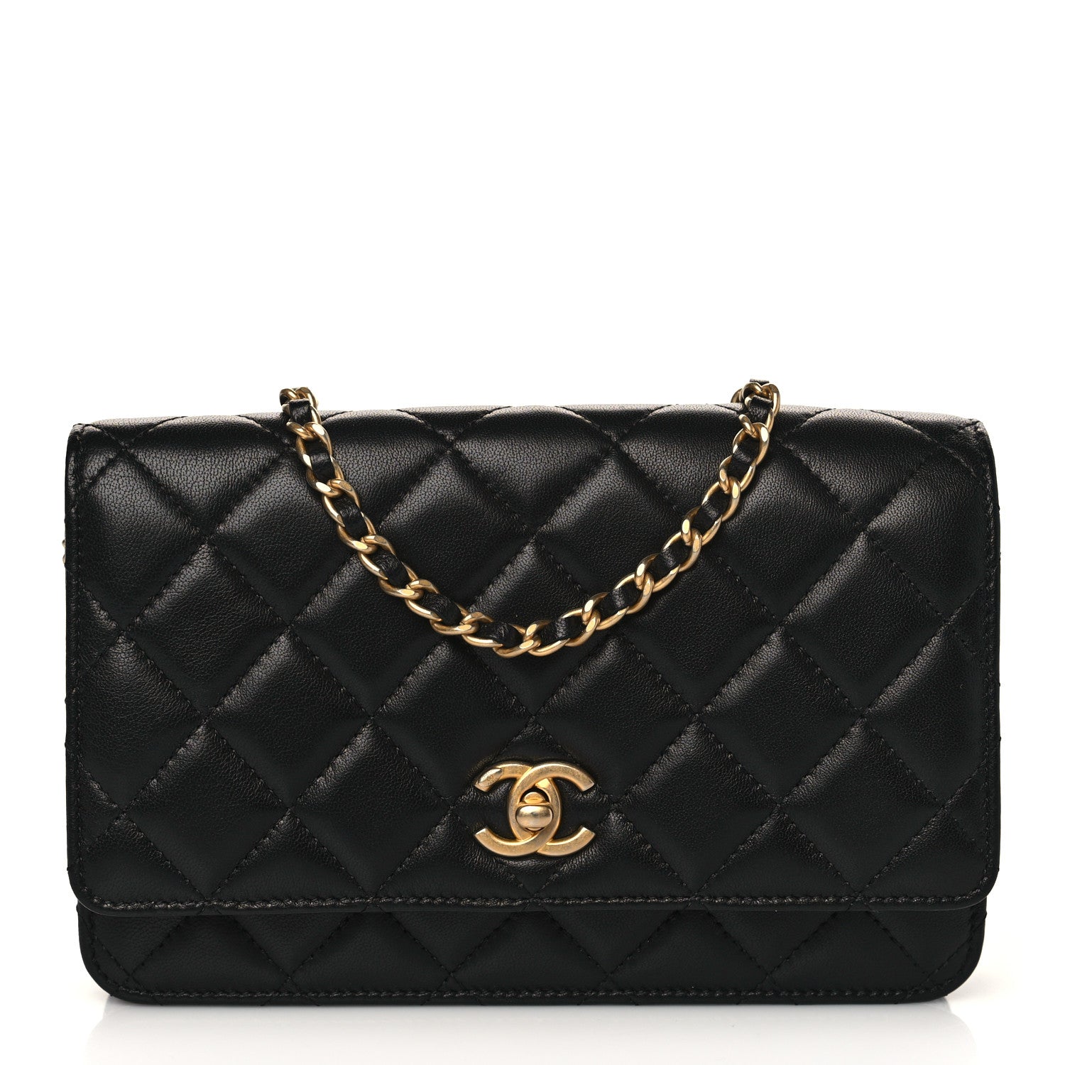 Chanel Lambskin Quilted CC Pearl Crush Wallet on Chain WOC Black 1 of 10