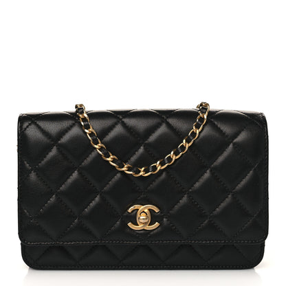 Chanel Lambskin Quilted CC Pearl Crush Wallet on Chain WOC Black 1 of 10