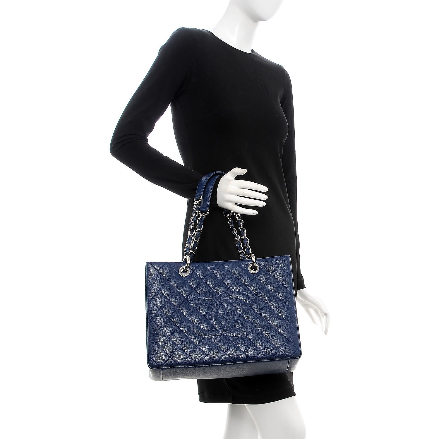 Chanel Caviar Quilted Grand Shopping Tote GST Dark Navy Blue 2 of 8