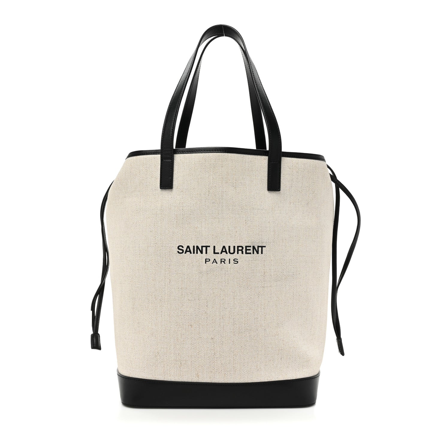 Canvas Calfskin Teddy Drawstring Shopping Tote White Black