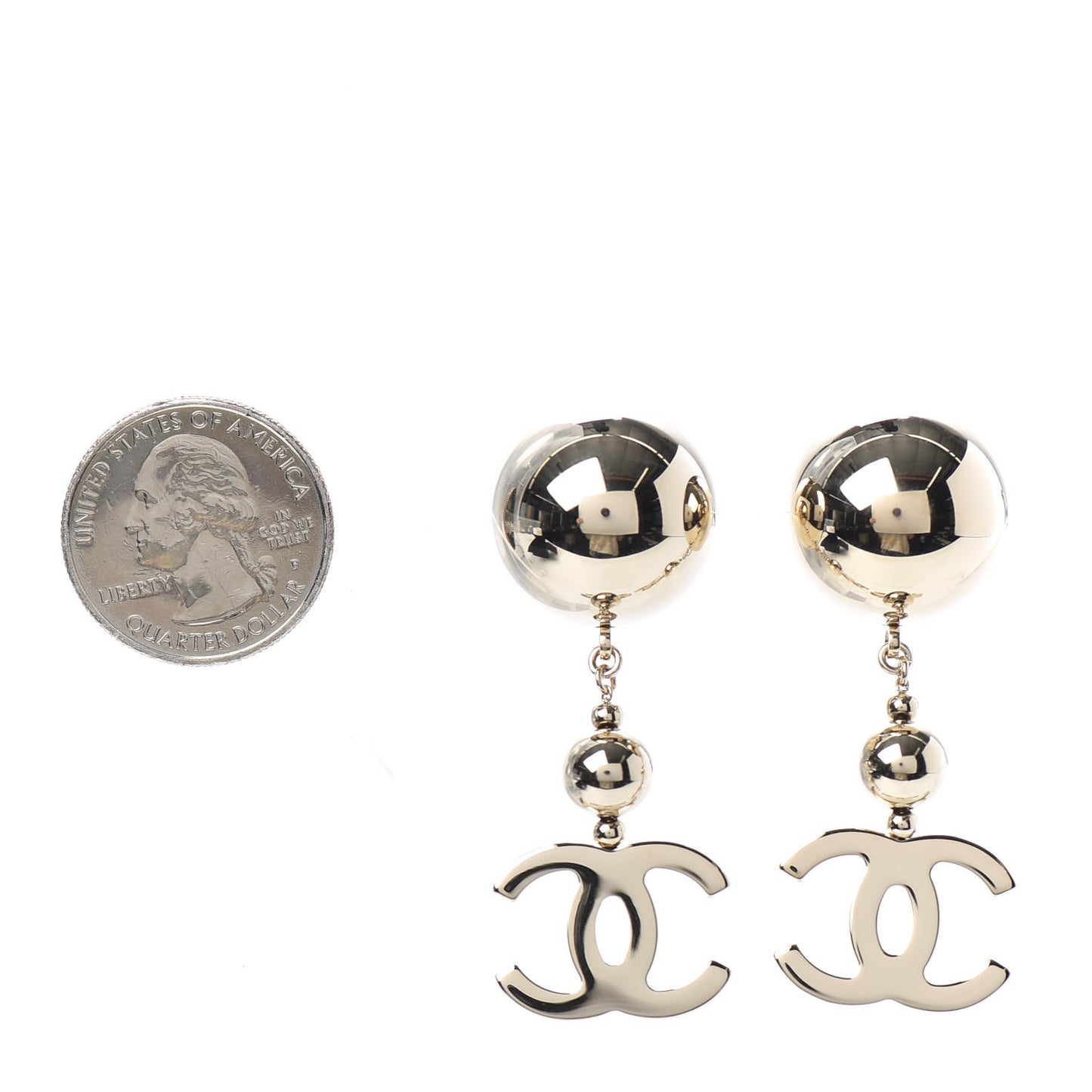 Metal CC Drop Earrings Gold