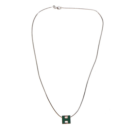 Hermes Rose Gold Lacquered Cage d'H Pendant Necklace Vert Malachite 3 of 7
