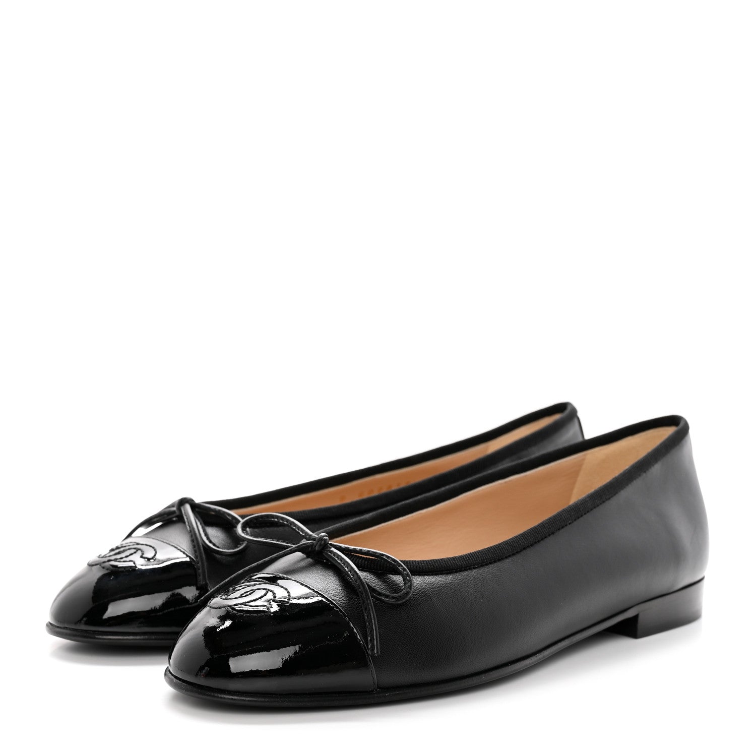 Chanel Lambskin Patent Cap Toe CC Ballerina Flats 37 Black 3 of 12