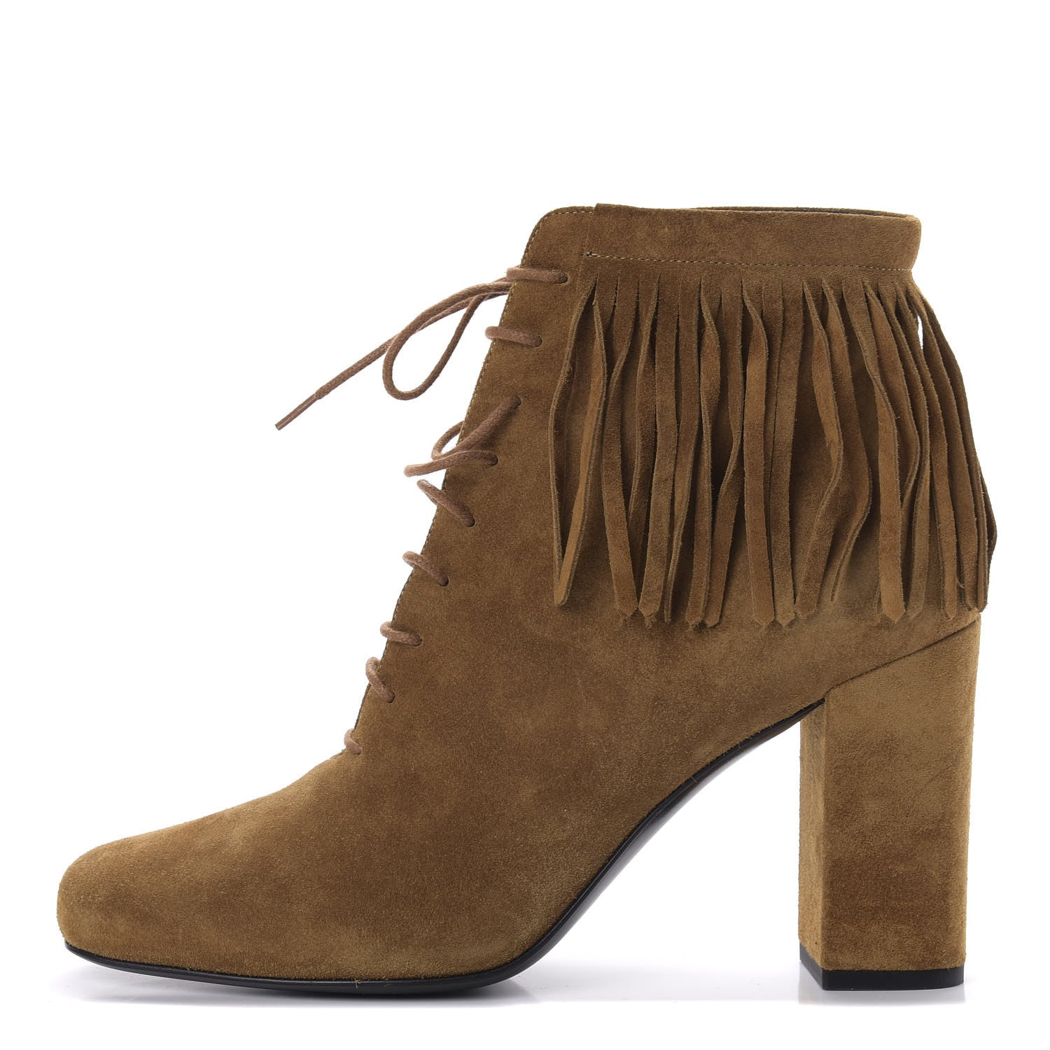Saint Laurent Suede Babies 90 Fringe Ankle Boots 39 Light Tan 1 of 11