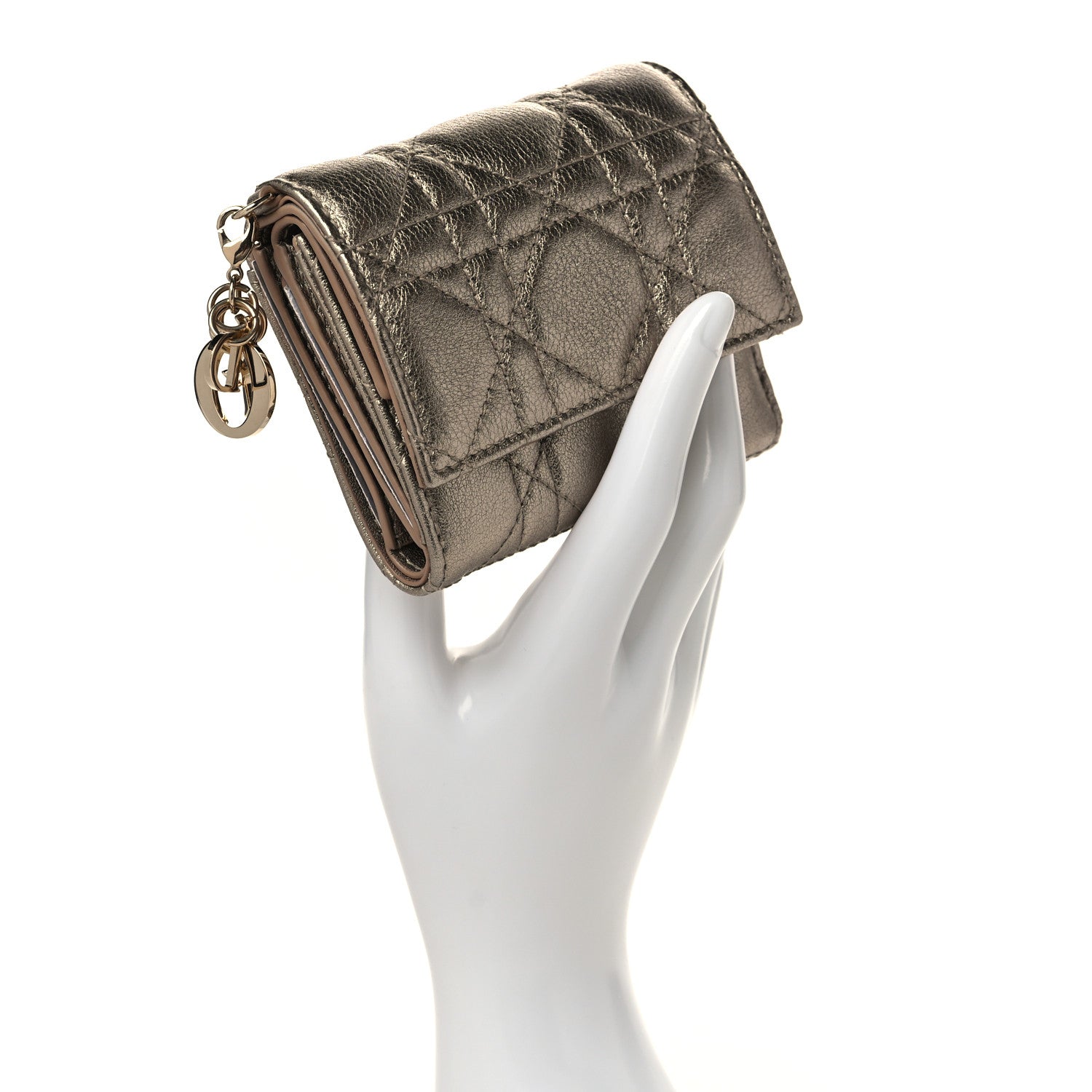 Christian Dior Metallic Lambskin Cannage Lady Dior Lotus Wallet Gold 2 of 6