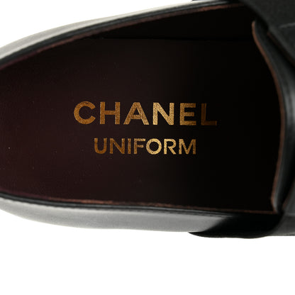 Chanel Calfskin Elastic Lace Up Cap Toe CC Loafers 38 Black 9 of 11
