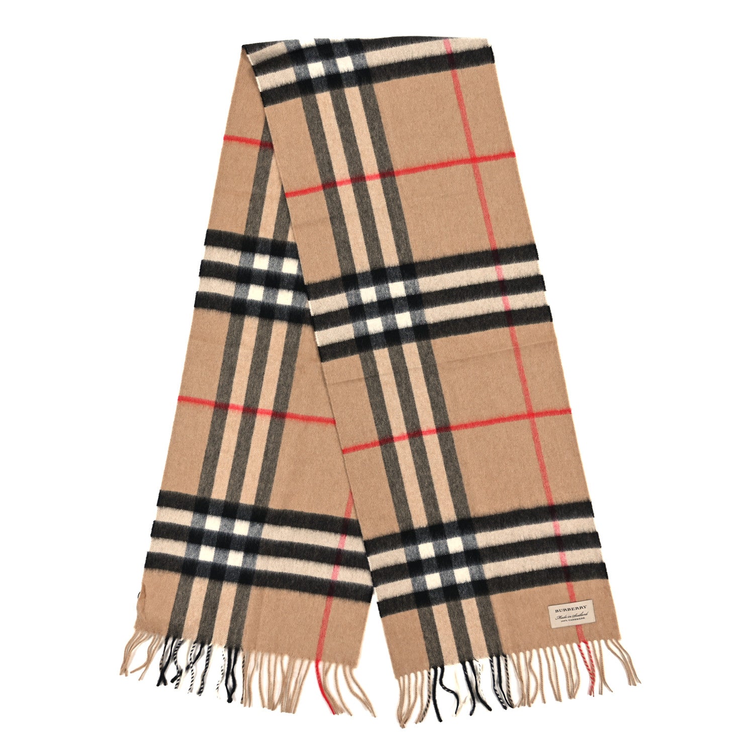 Burberry Cashmere Giant Check Fringe Scarf Archive Beige 2 of 4