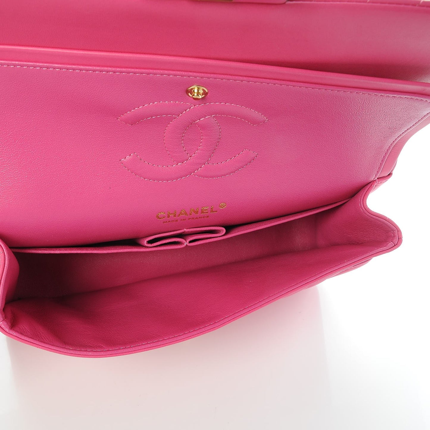 Lambskin Chevron Quilted Medium Double Flap Pink