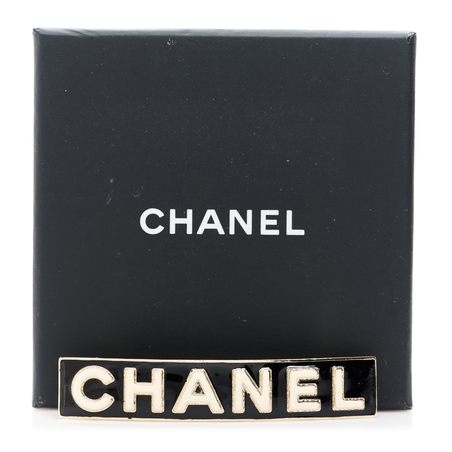 Chanel Metal Resin Enamel Logo Hair Clip Barrette Black White 5 of 5