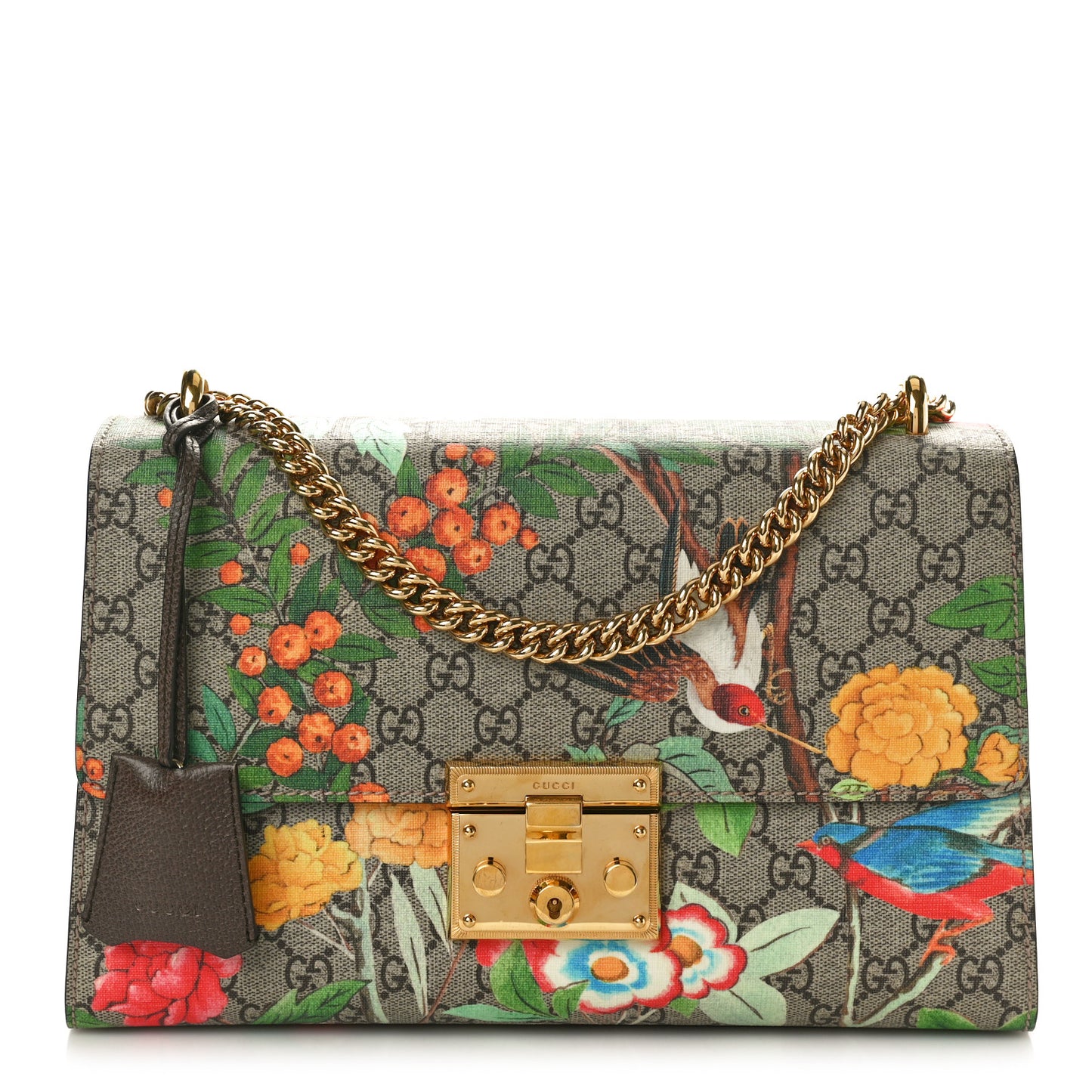 GG Supreme Monogram Tian Medium Padlock Shoulder Bag Beige Multicolor New Acero