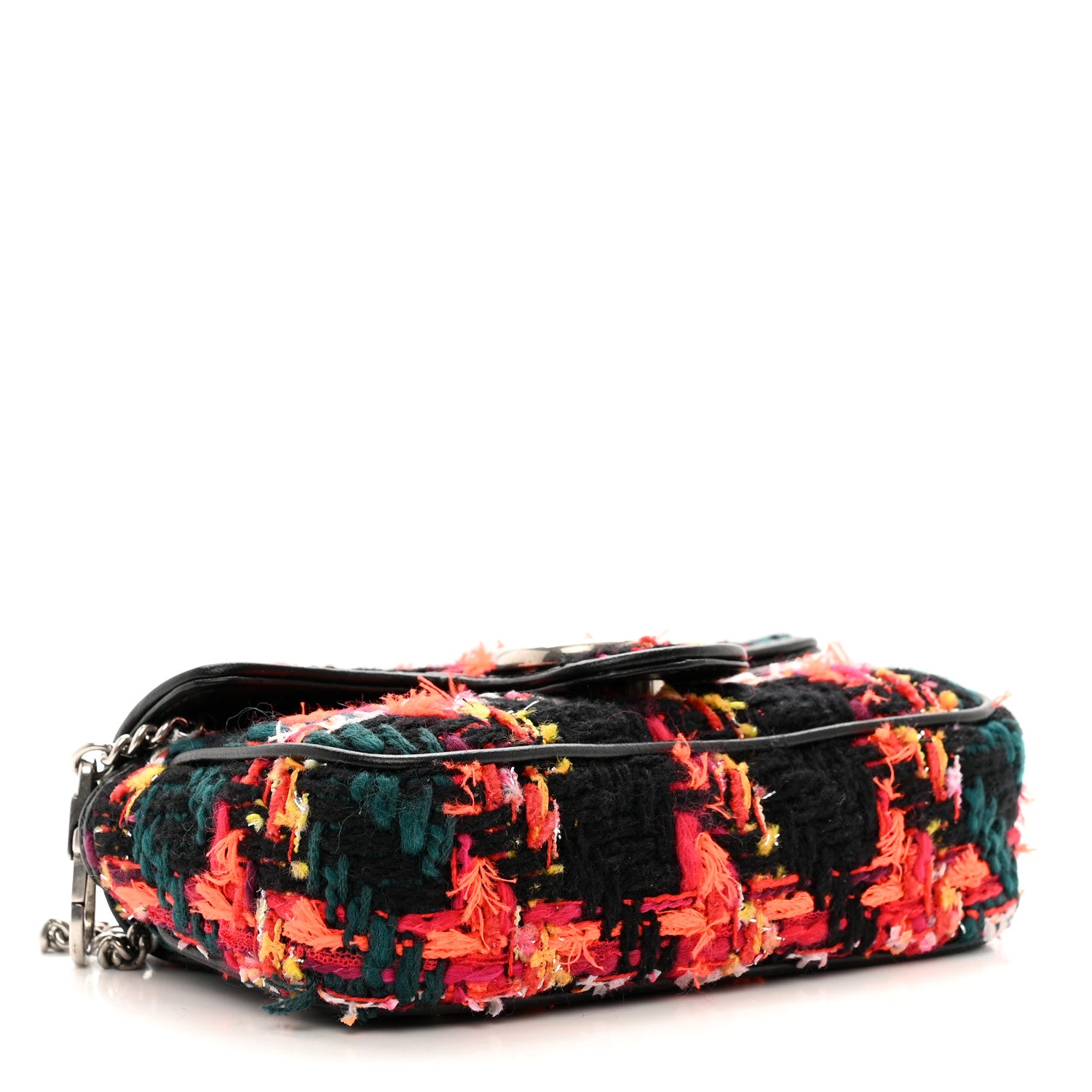 Gucci Tweed Calfskin Check Poule Super Mini GG Marmont Shoulder Bag Pink Petroleum Multicolor Black 4 of 11
