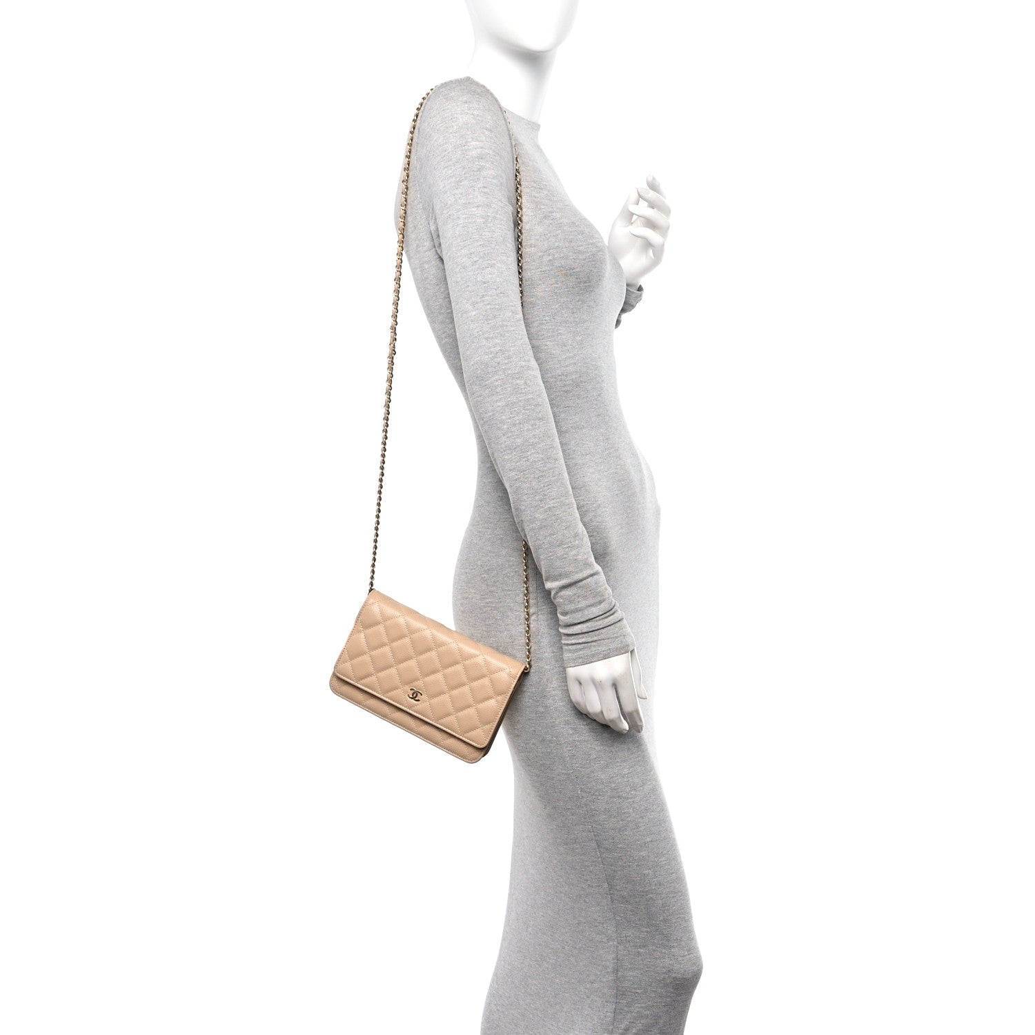Chanel Caviar Quilted Wallet on Chain WOC Beige 2 of 12
