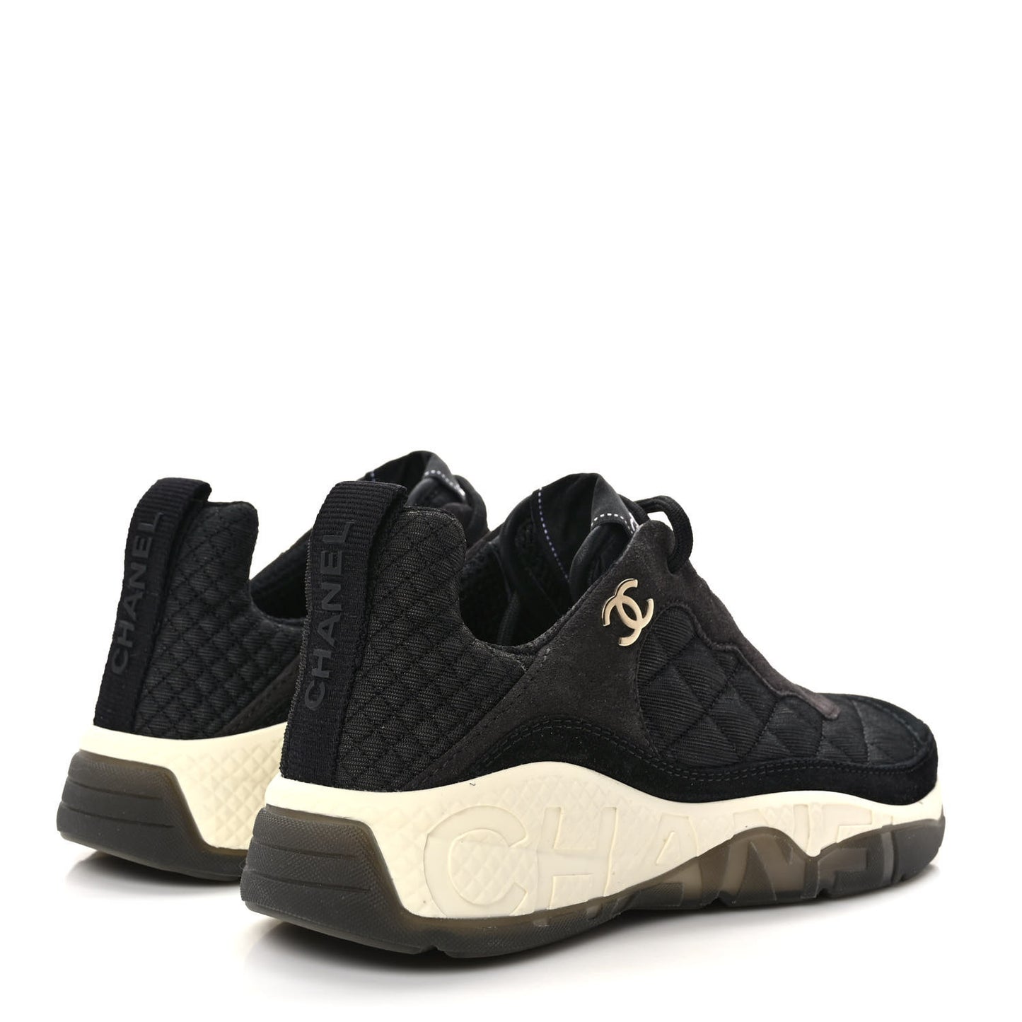 Mesh Suede Calfskin Quilted Sneakers 37 Black Dark Grey