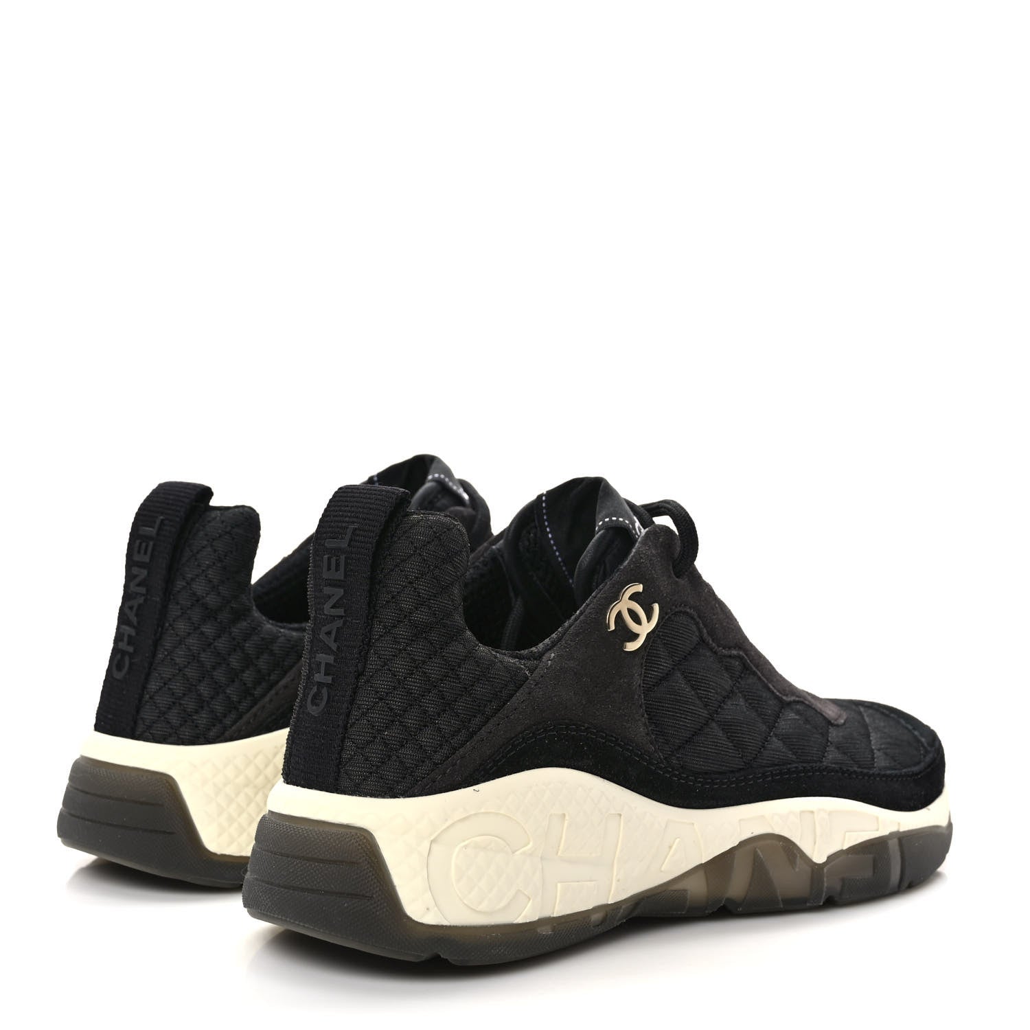 Chanel Mesh Suede Calfskin Quilted Sneakers 37 Black Dark Grey 4 of 9