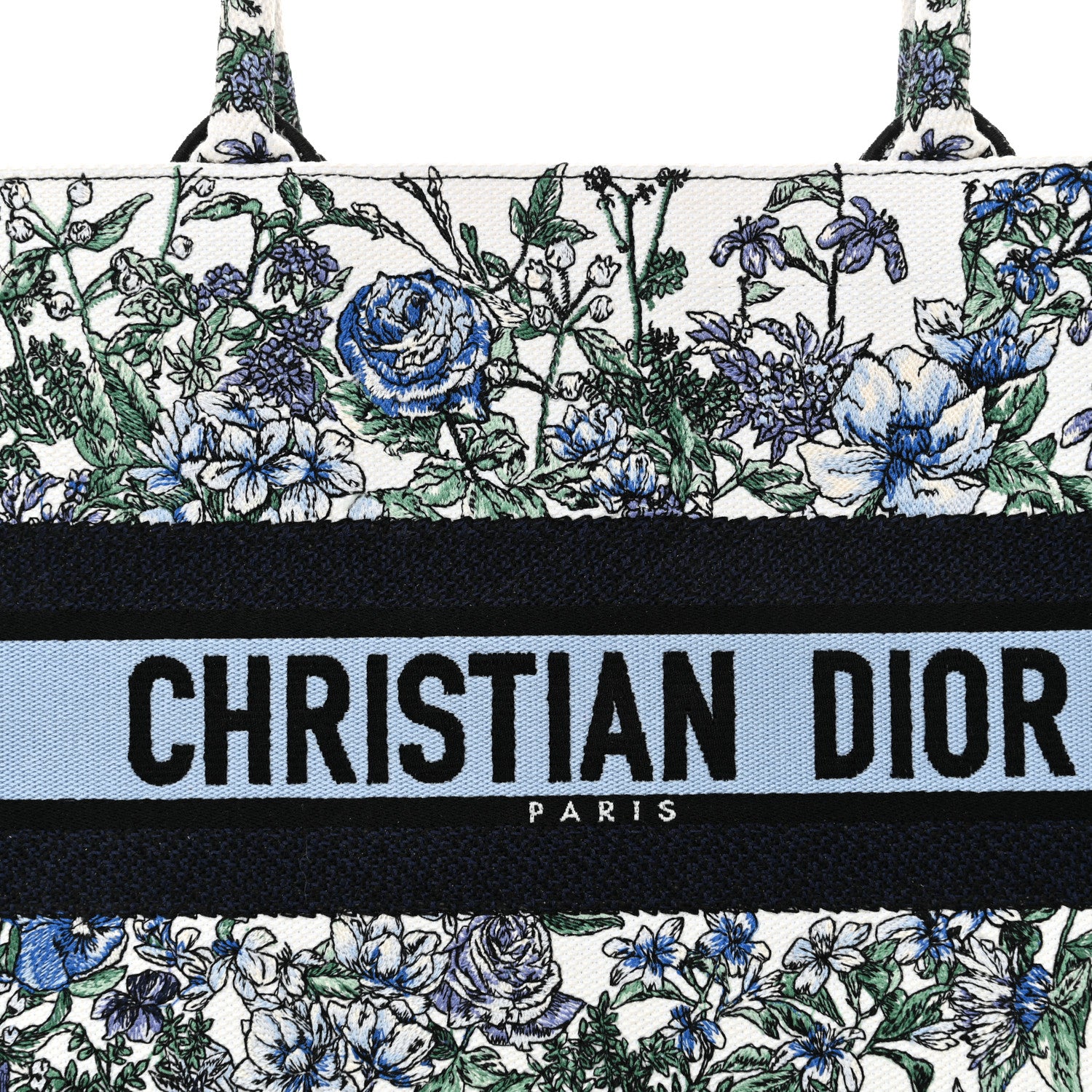 Christian Dior Canvas Embroidered Medium Flowers Book Tote Blue 8 of 10
