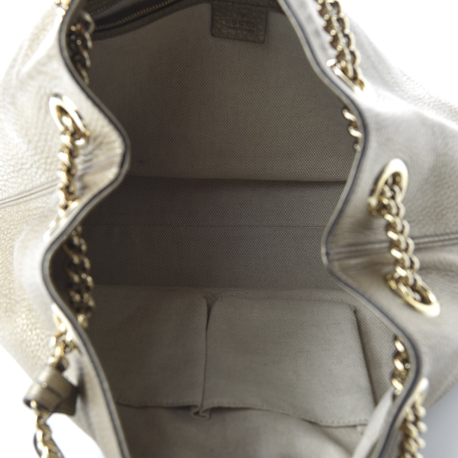 Gucci Metallic Pebbled Calfskin Medium Soho Chain Shoulder Bag Golden Beige 5 of 12