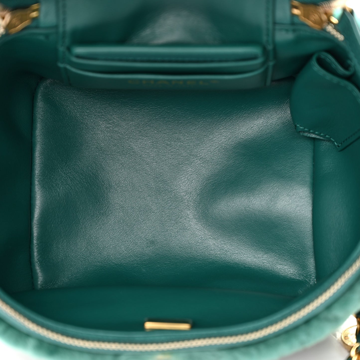 Shearling Lambskin Quilted Small Vanity Case Green