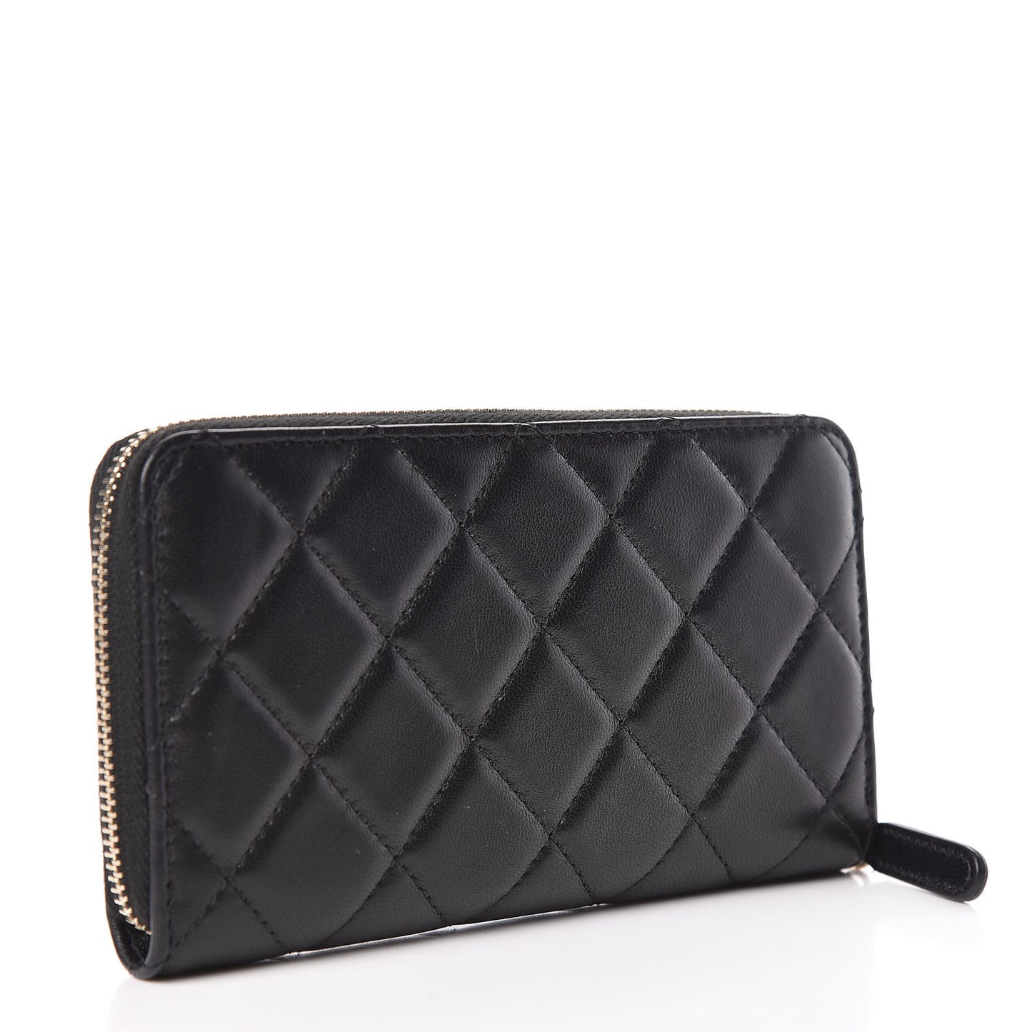 Lambskin Quilted Small Lucky Charms Zip Around Wallet Black