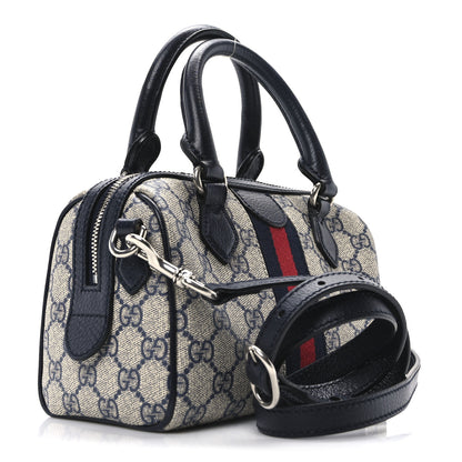 Gucci GG Supreme Monogram Textured Dollar Calfskin Web Mini Ophidia Top Handle Bag Beige Blue 3 of 11