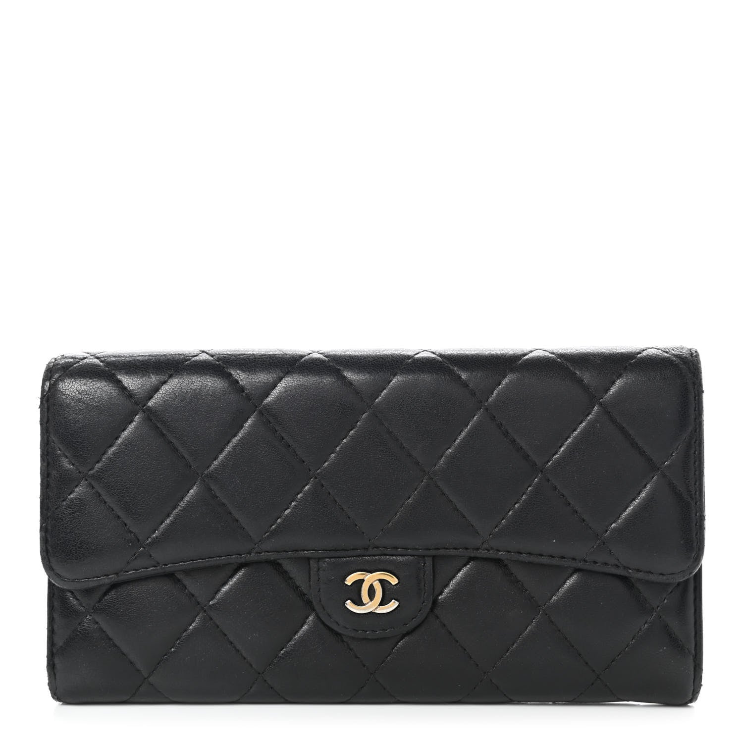 Chanel Lambskin Quilted Large Gusset Flap Wallet Black 1 of 24