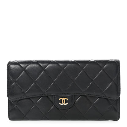 Chanel Lambskin Quilted Large Gusset Flap Wallet Black 1 of 24