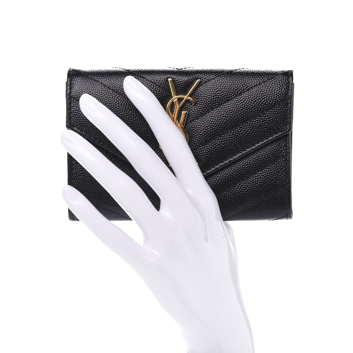 Saint Laurent Grain De Poudre Matelasse Chevron Small Monogram Envelope Wallet Black 2 of 9