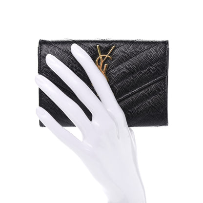 Saint Laurent Grain De Poudre Matelasse Chevron Small Monogram Envelope Wallet Black 2 of 9