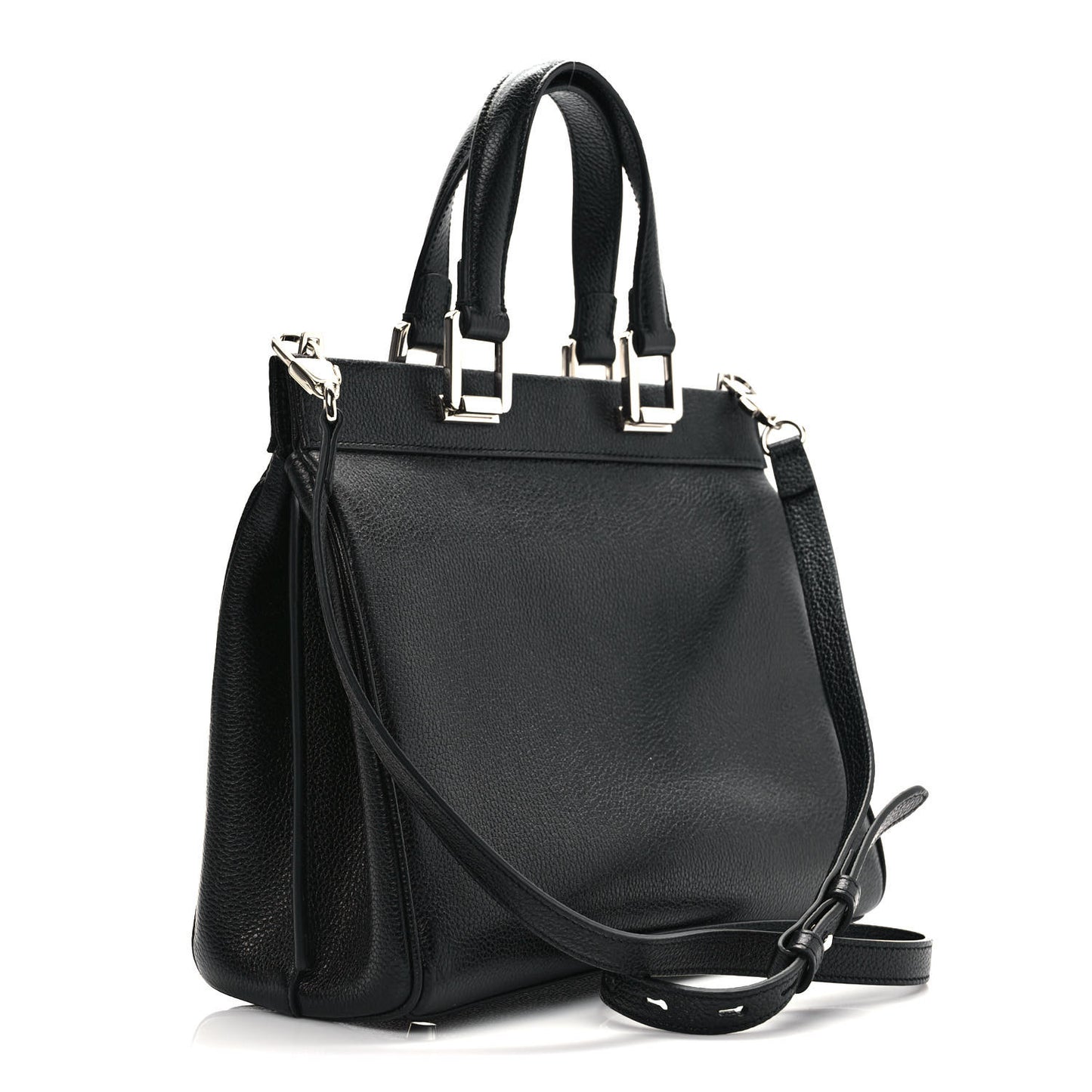 Grainy Calfskin Small Zumi Top Handle Bag Black