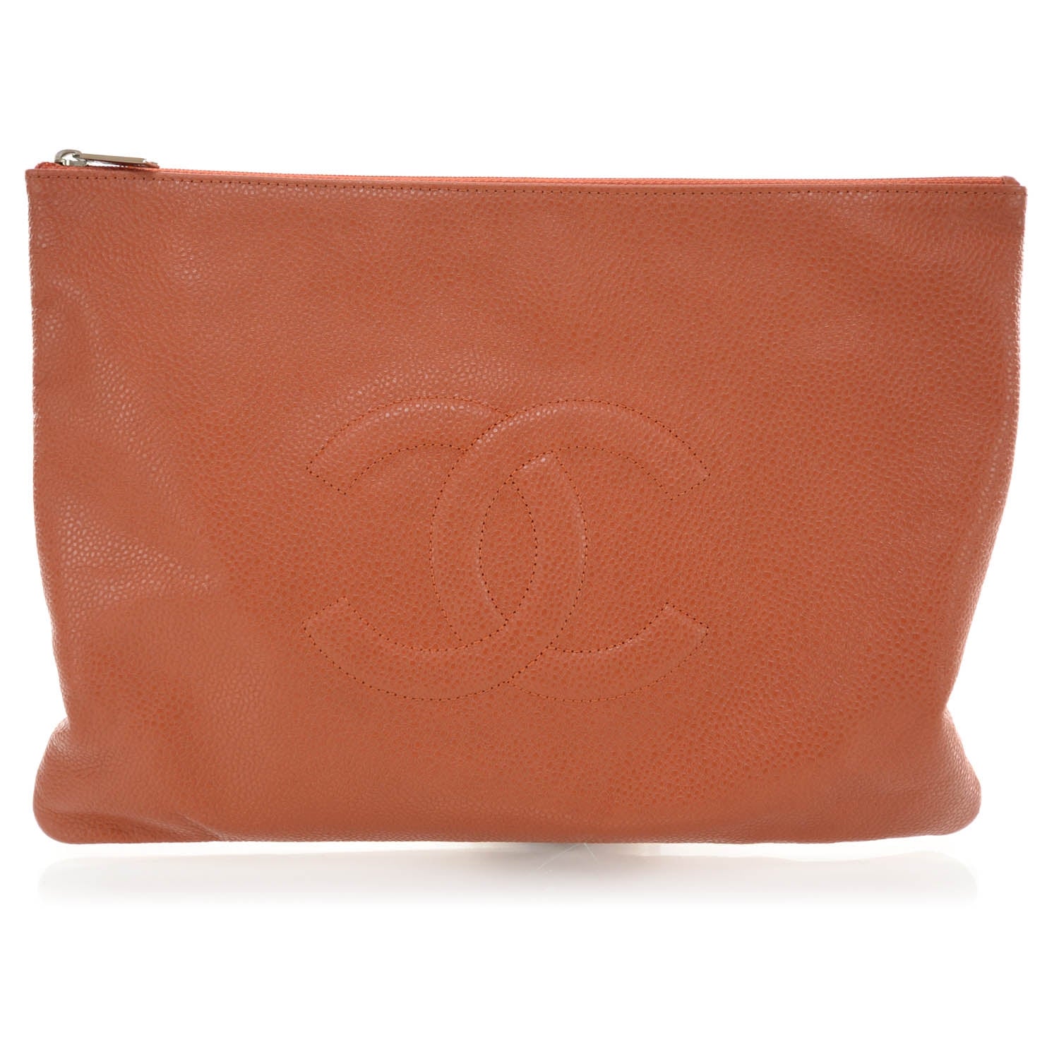Chanel Caviar CC Flat Trousse Cosmetic Pouch Brique Clair 1 of 8