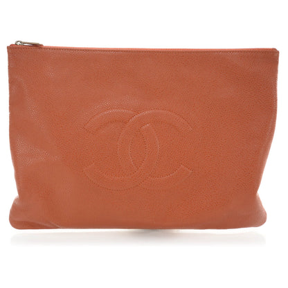 Chanel Caviar CC Flat Trousse Cosmetic Pouch Brique Clair 1 of 8