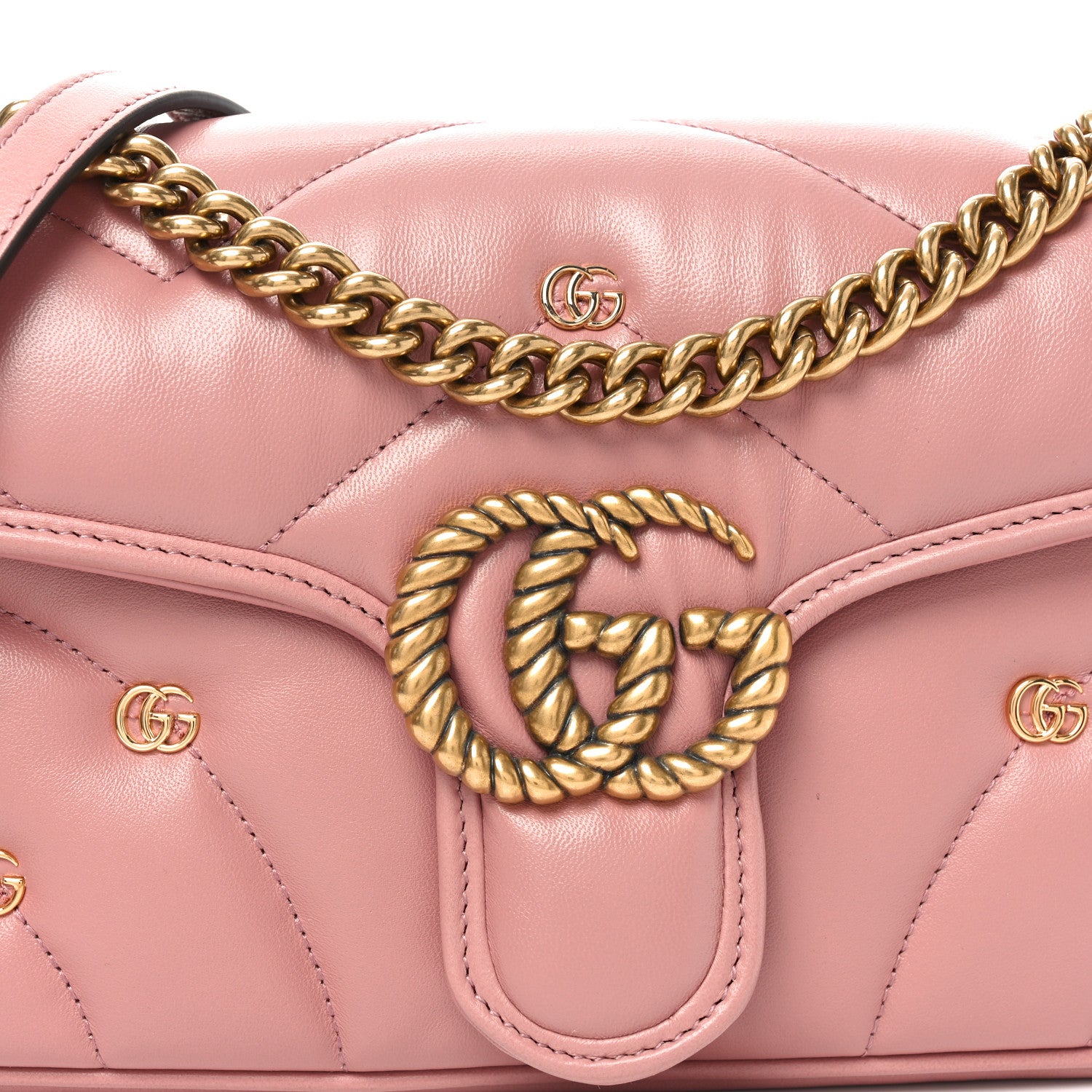 Gucci Calfskin Matelasse Double G Studs Small Torchon GG Marmont Shoulder Bag Dusty Carmine Rose 8 of 10