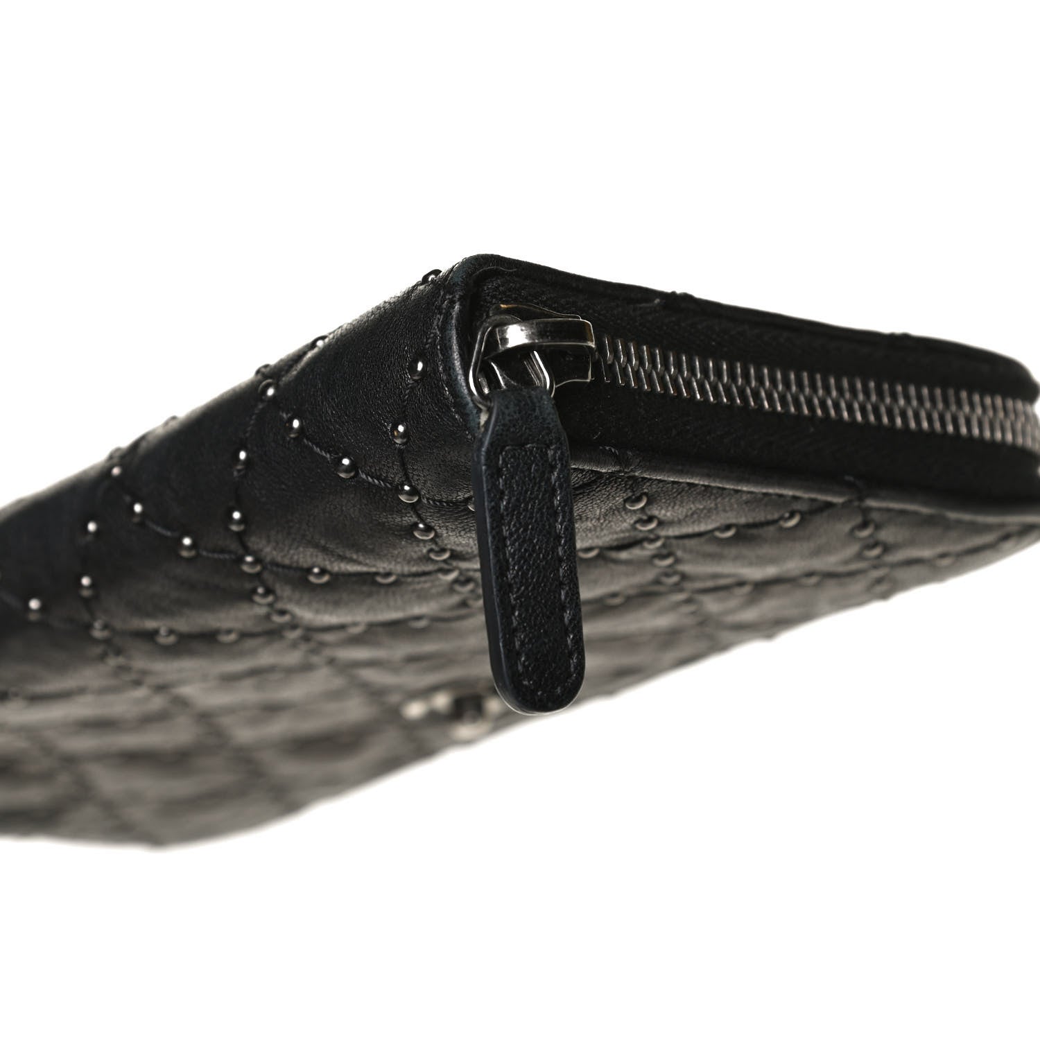 Chanel Crumpled Lambskin Studded Paris Dallas Zip Around Wallet Black 12 of 13