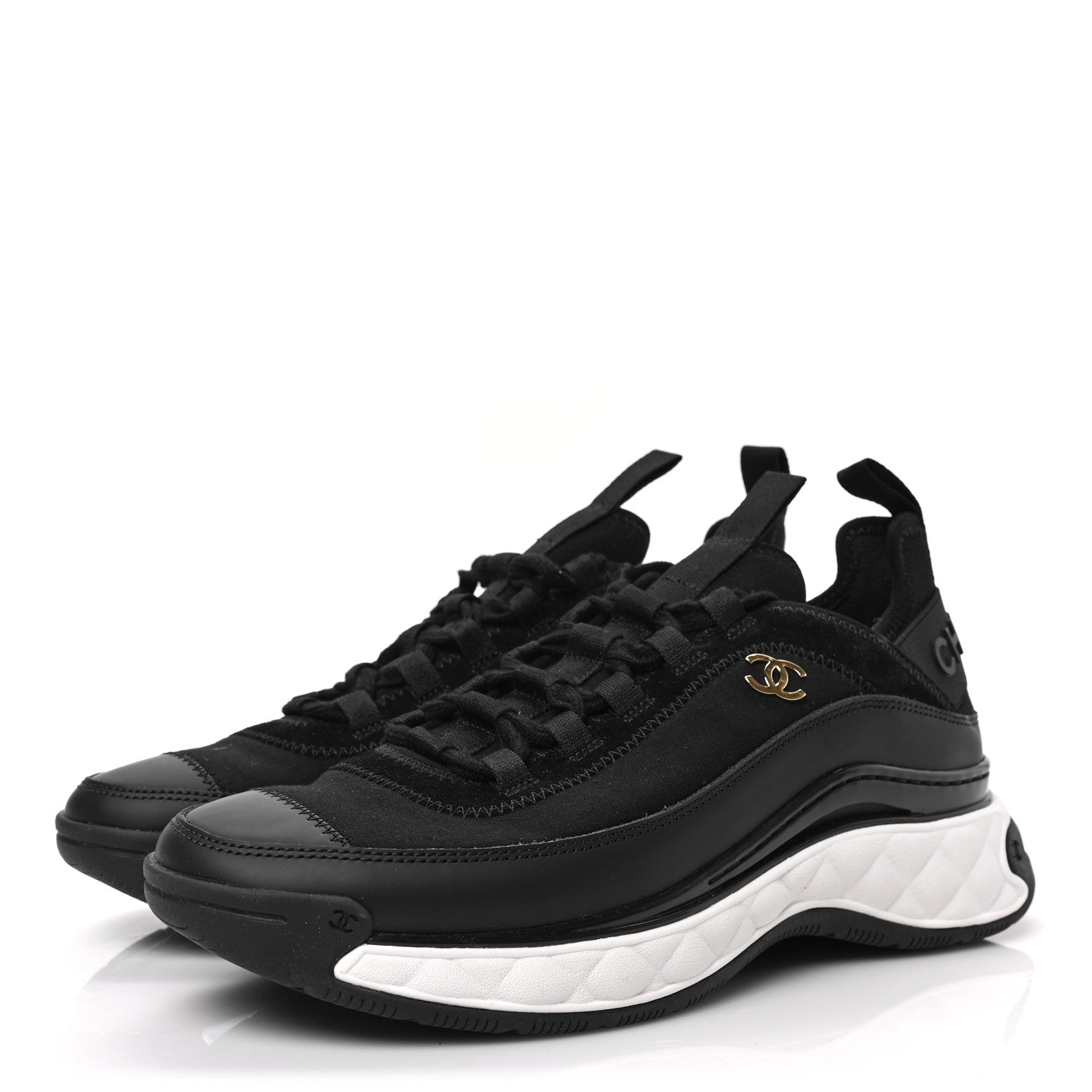 Chanel Velvet Calfskin Mixed Fibers CC Sneakers 38.5 Black 3 of 8
