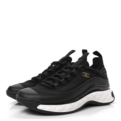 Chanel Velvet Calfskin Mixed Fibers CC Sneakers 38.5 Black 3 of 8