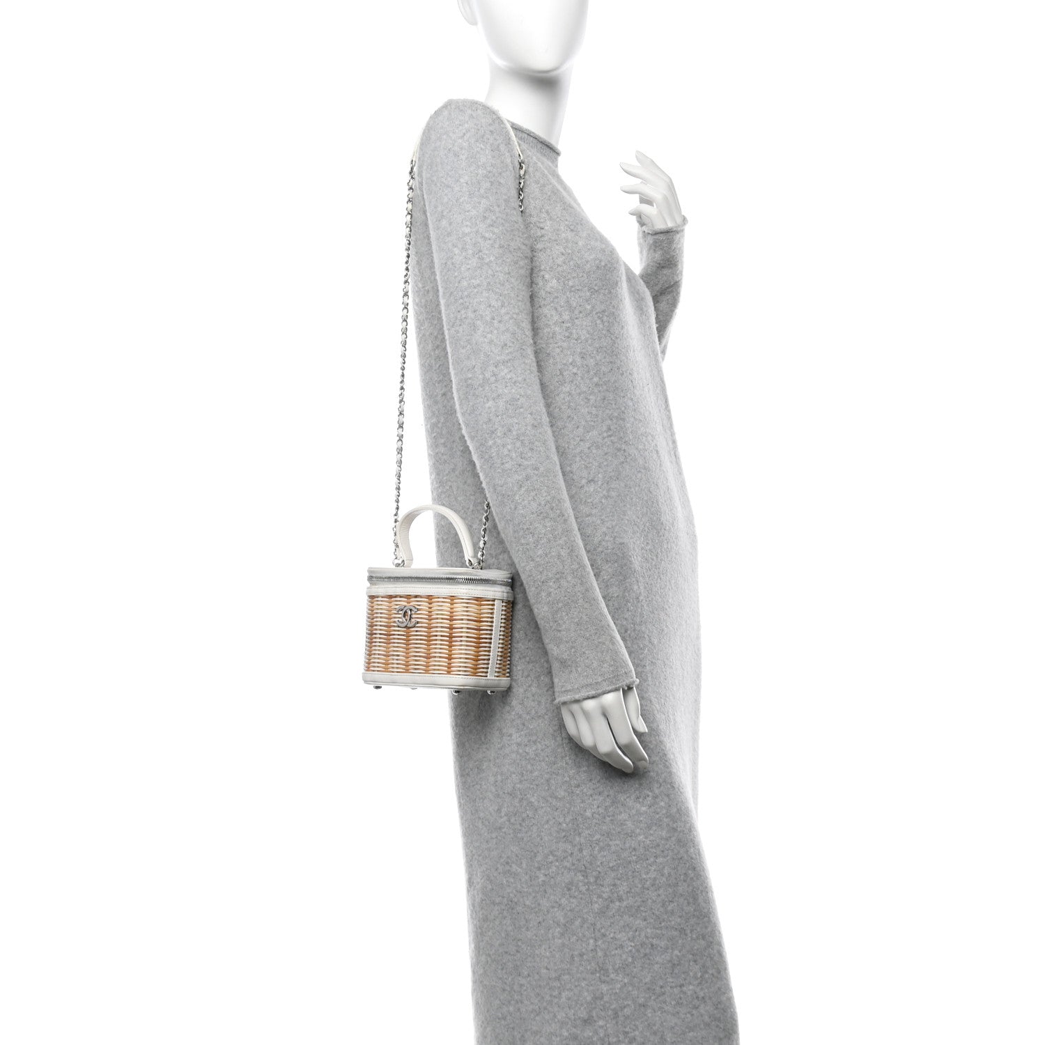 Chanel Calfskin Raffia Small Vanity Case Bag White Beige White Beige 2 of 11