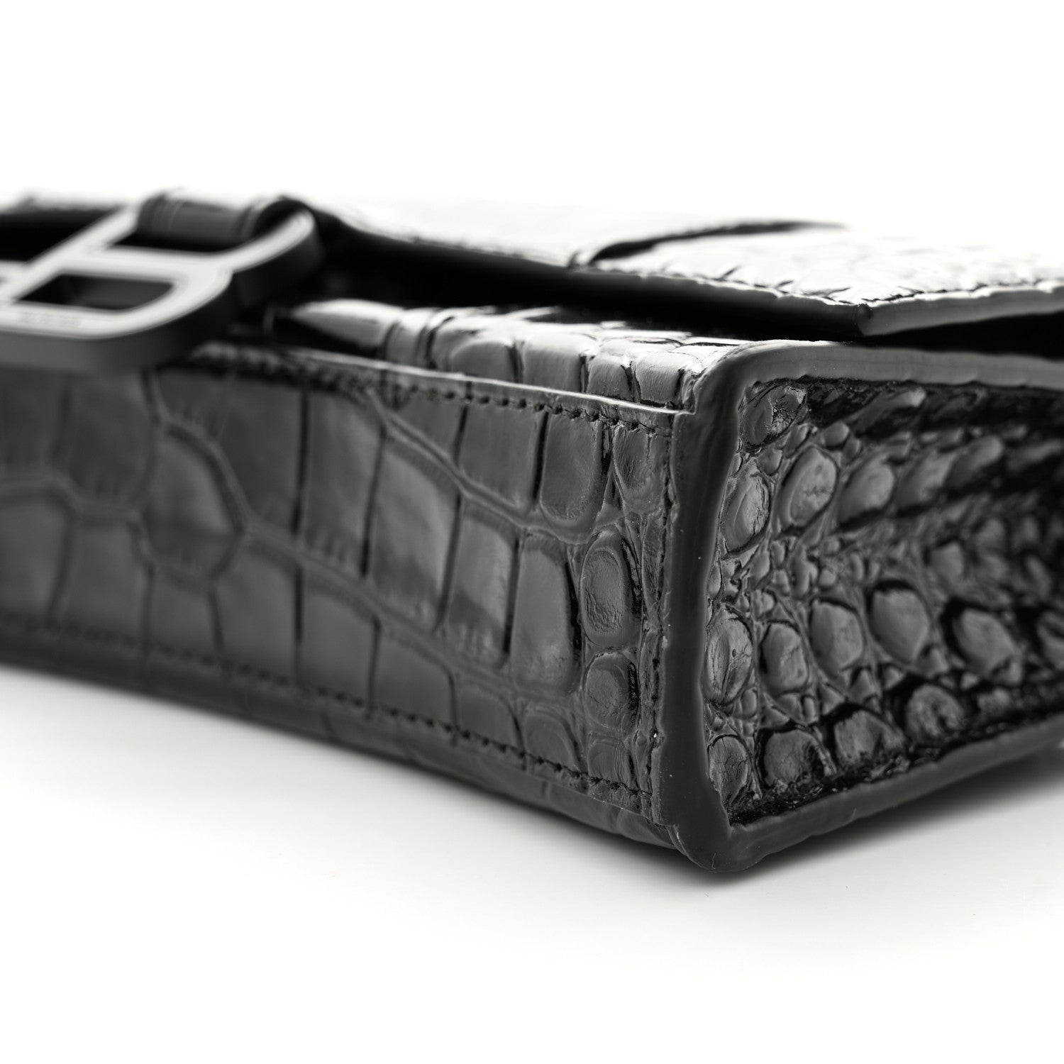 Balenciaga Shiny Calfskin Monochrome Crocodile Embossed Hourglass Chain Bag Black 9 of 9