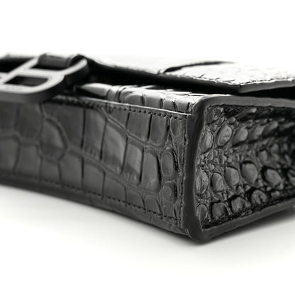 Balenciaga Shiny Calfskin Monochrome Crocodile Embossed Hourglass Chain Bag Black 9 of 9