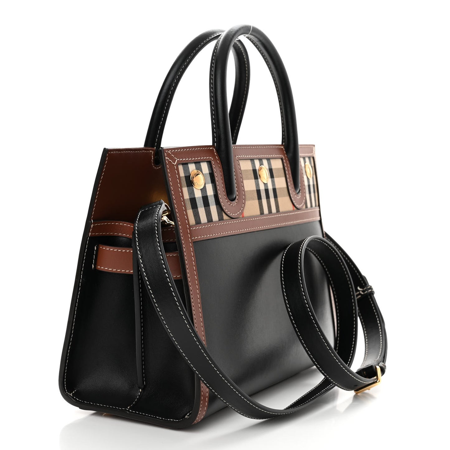 Calfskin Vintage Check Baby Two Handle Title Bag Black